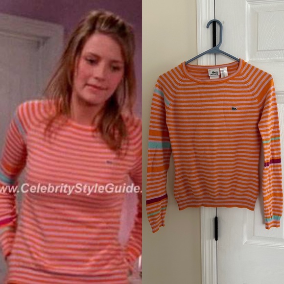 Lacoste Sweaters - ASO Marissa Cooper Lacoste striped crewneck sweater in pink and orange